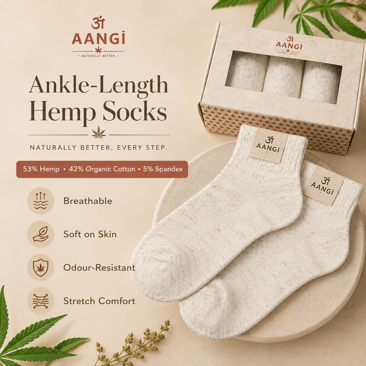 AANGĪ Premium Hemp Socks Gift Box – 53% Hemp & Organic Cotton | Ankle  Length