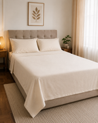 AANGĪ Natural Ivory Hemp Cotton Double Bed Sheet and Pillow Cover Set
