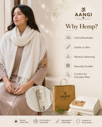 AANGĪ Natural Ivory Hemp Cotton Shawl – Soft Long Scarf | 80% Hemp 20% Cotton