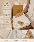 AANGĪ Natural Ivory Hemp Cotton Shawl – Soft Long Scarf | 80% Hemp 20% Cotton