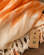 AANGĪ Bamboo Cotton Shawl | Orange Ivory Long Scarf | Natural Fibre Wrap