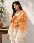 AANGĪ Bamboo Cotton Shawl | Orange Ivory Long Scarf | Natural Fibre Wrap