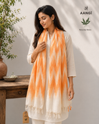 AANGĪ Bamboo Cotton Shawl | Orange Ivory Long Scarf | Natural Fibre Wrap