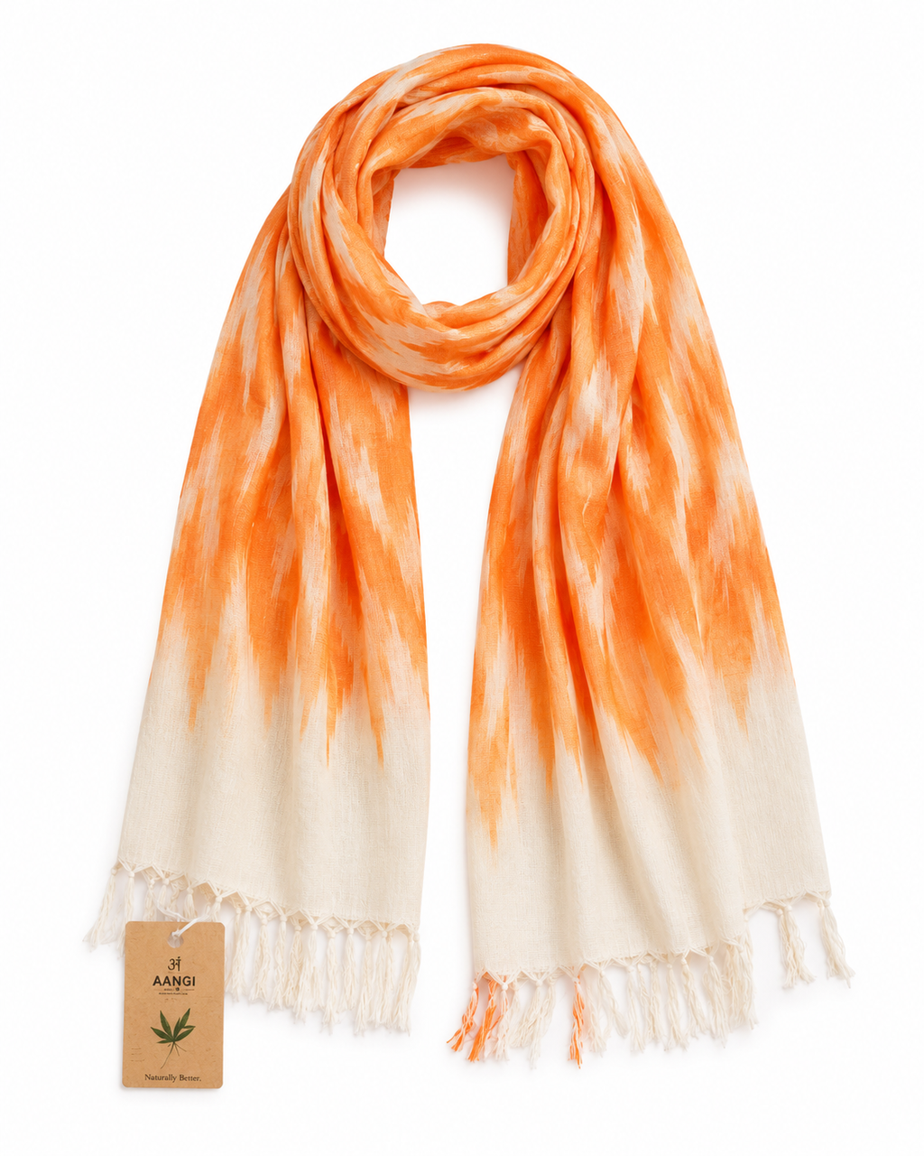 AANGĪ Bamboo Cotton Shawl | Orange Ivory Long Scarf | Natural Fibre Wrap