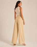 AANGĪ Women’s Beige Flared Pant | 80% Hemp 20% Cotton | Sustainable Semi-Formal Wide-Leg Trouser