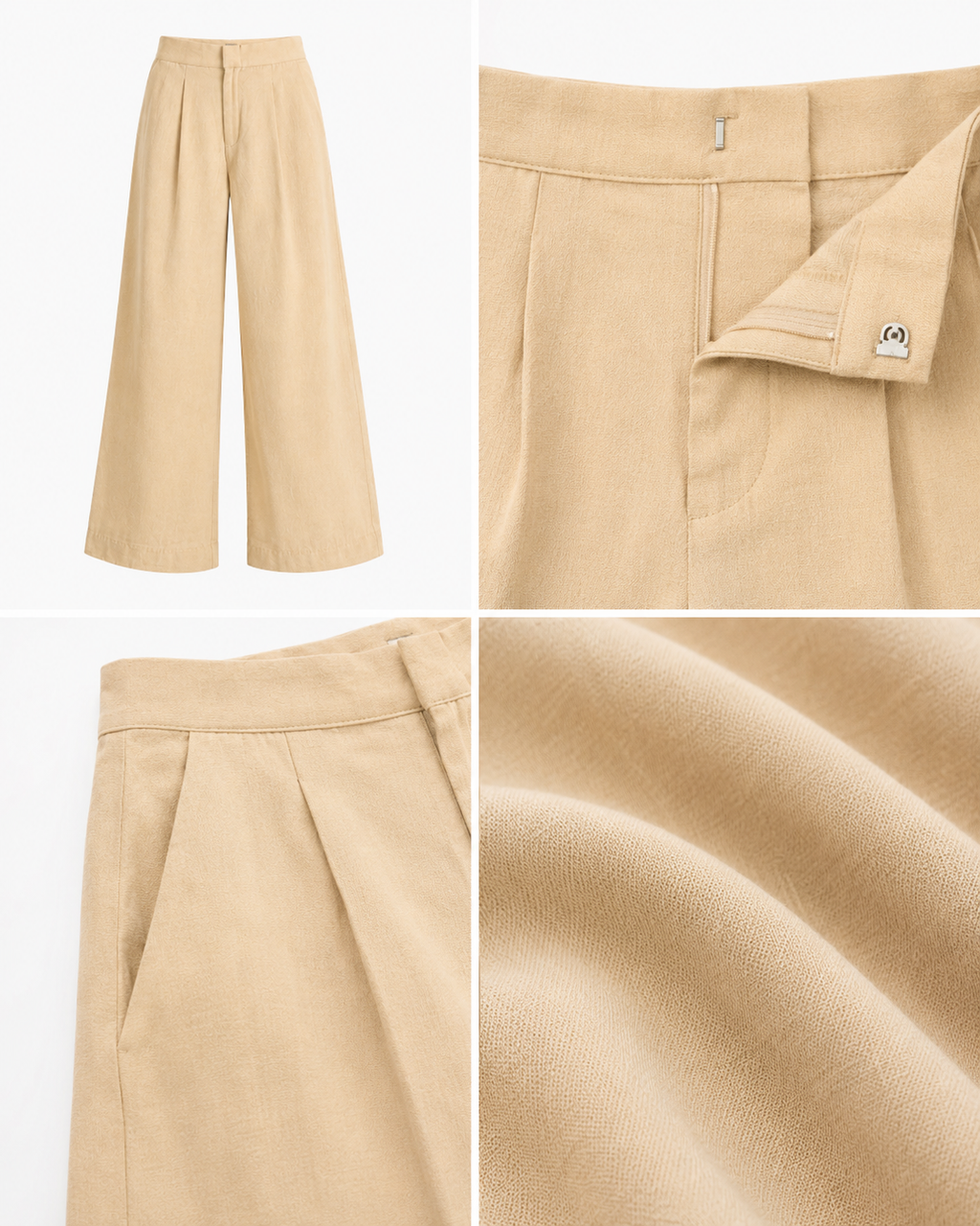 AANGĪ Women’s Beige Flared Pant | 80% Hemp 20% Cotton | Sustainable Semi-Formal Wide-Leg Trouser