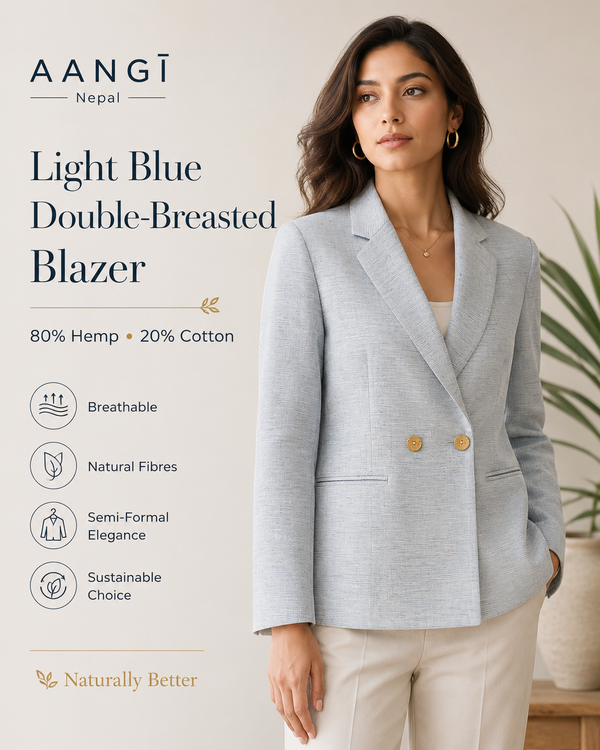 AANGĪ Light Blue Double-Breasted Hemp Cotton Blazer
