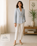 AANGĪ Light Blue Double-Breasted Hemp Cotton Blazer