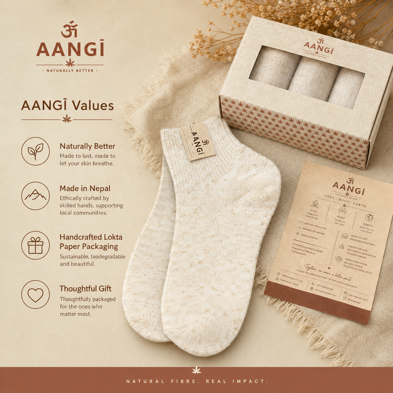 AANGĪ Premium Hemp Socks Gift Box – 53% Hemp & Organic Cotton |  Crew Length