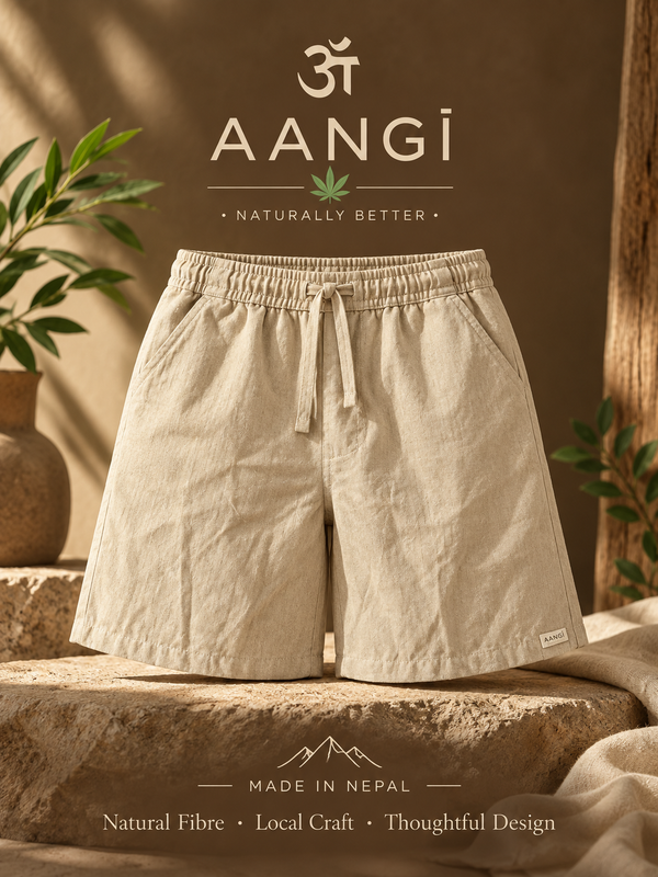AANGĪ Natural Flax Hemp-Cotton Unisex Relaxed Shorts