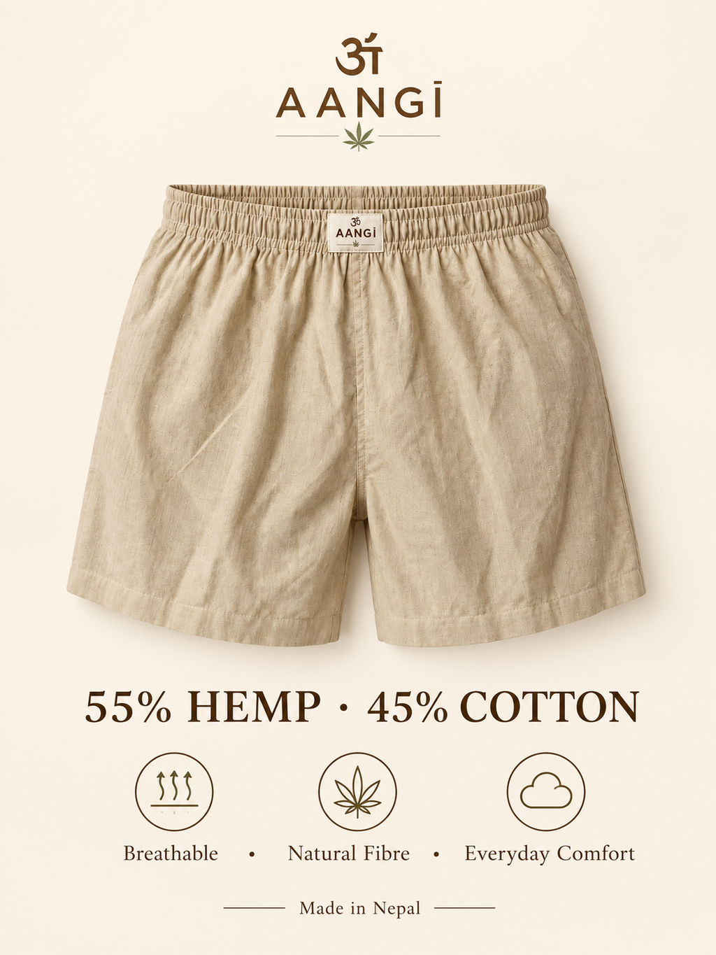 AANGĪ Natural Flax Hemp-Cotton Unisex Boxer