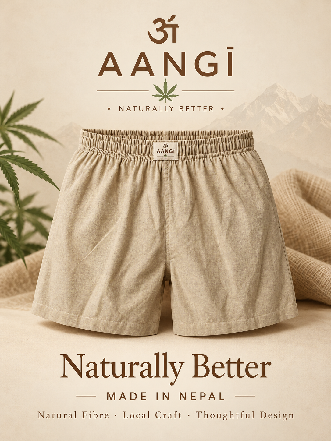 AANGĪ Natural Flax Hemp-Cotton Unisex Boxer