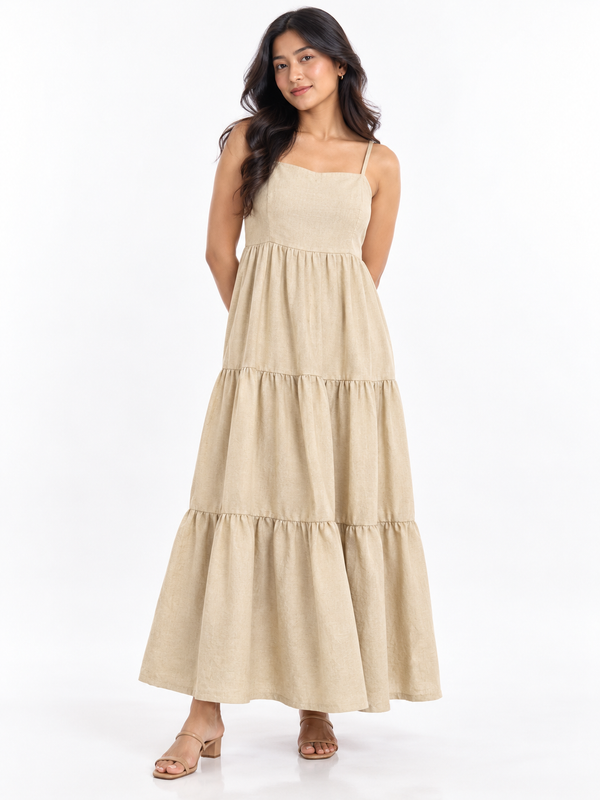 Natural Flax Tiered Hemp Maxi Dress