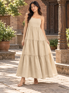 Natural Flax Tiered Hemp Maxi Dress
