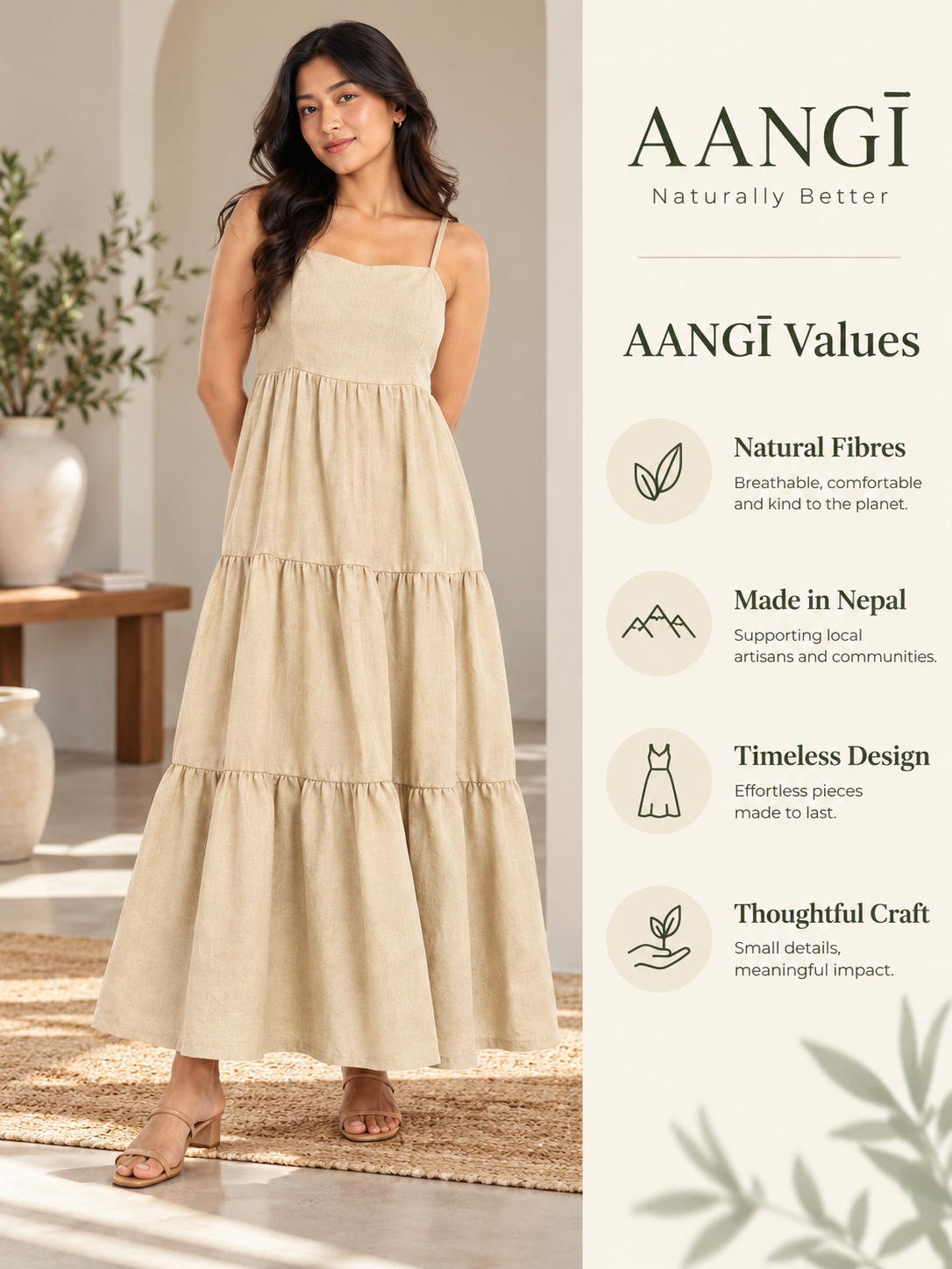 Natural Flax Tiered Hemp Maxi Dress
