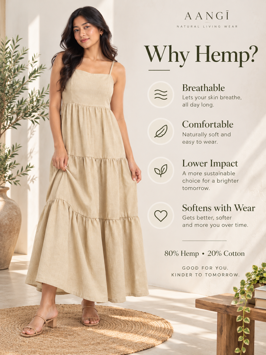 Natural Flax Tiered Hemp Maxi Dress
