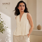 AANGĪ Natural Ivory V-Neck Hemp Cotton Vest Top