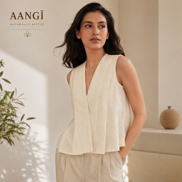 AANGĪ Natural Ivory V-Neck Hemp Cotton Vest Top