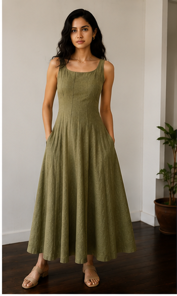 Himalayan Hemp Artisan Dress – Olive Sage
