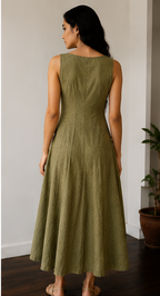 Himalayan Hemp Artisan Dress – Olive Sage