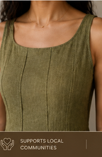 Himalayan Hemp Artisan Dress – Olive Sage