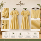 AANGĪ Butter Yellow Half Puff Sleeve Hemp Cotton Dress
