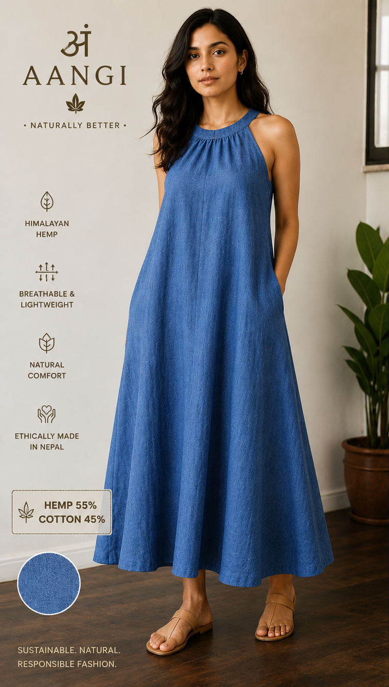 AANGĪ Azure Breeze Artisan Dress