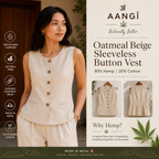 AANGĪ Oatmeal Beige Sleeveless Hemp Cotton Button Vest