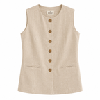 AANGĪ Oatmeal Beige Sleeveless Hemp Cotton Button Vest