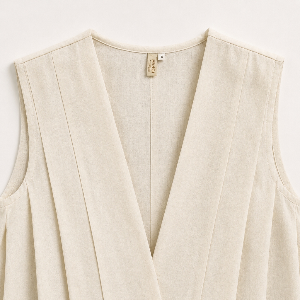 AANGĪ Natural Ivory V-Neck Hemp Cotton Vest Top