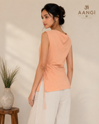 AANGĪ Soft Peach Cowl Neck Side Tie Hemp Cotton Top