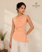 AANGĪ Soft Peach Cowl Neck Side Tie Hemp Cotton Top