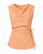 AANGĪ Soft Peach Cowl Neck Side Tie Hemp Cotton Top