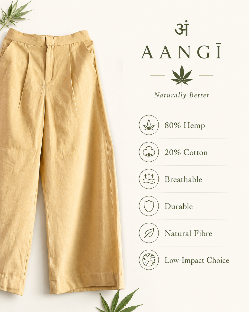 AANGĪ Women’s Butter Beige Hemp Cotton Wide-Leg Trouser